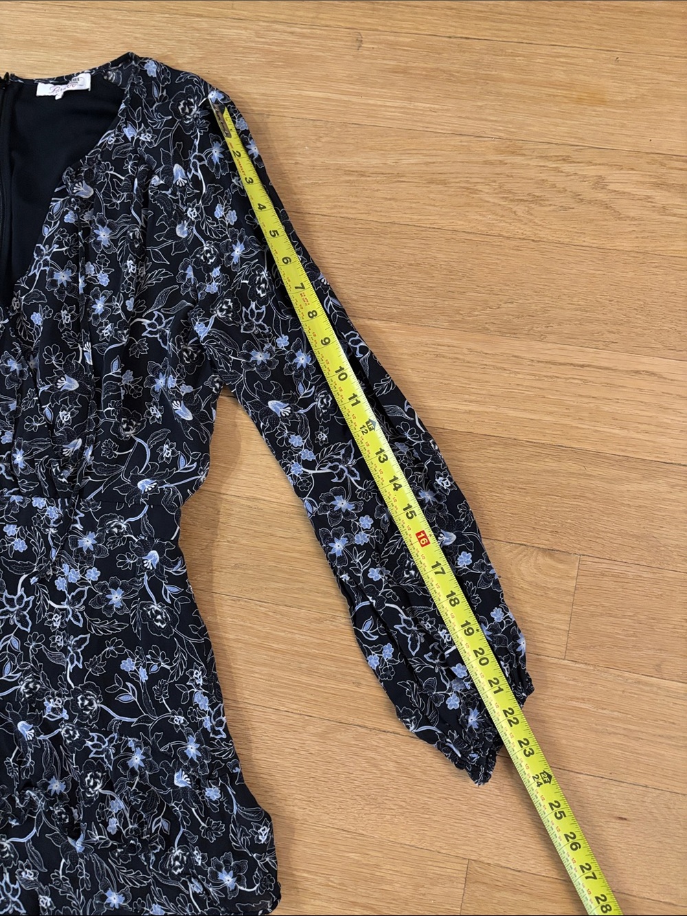 Parker Marengo Silk Blend Floral A-line Dress Medium 8 Long Sleeve Black Blue - Picture 16 of 16